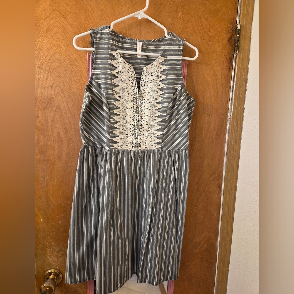 Xhilaration Gray and White Striped Dress